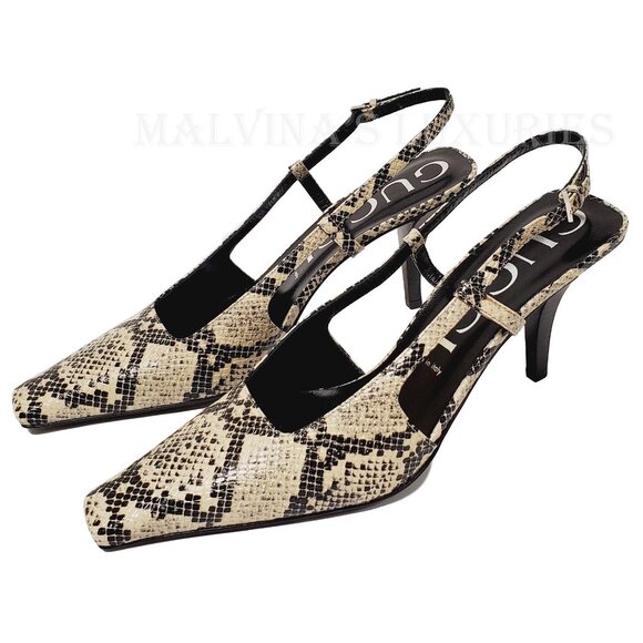 GUCCI SHOES MID HEEL SLINGBACK PUMPS PYTHON PRINT LEATHER G LOGO sz 41 11 - Picture 5 of 15